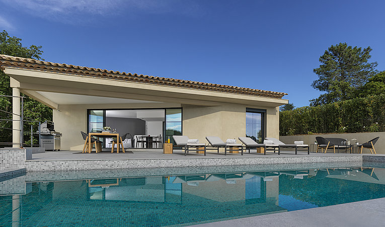 Althoff Villa Belrose in St. Tropez Côte d'Or Aussenansicht mit Pool und Fassade